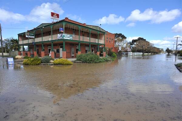 STILL RISING: The Avoca River is flooding the small township of Charlton. Picture: BILL CONROY