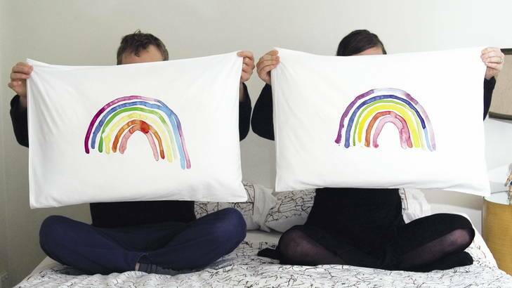 Pillow talk … Mike Mills's watercolour rainbow pillowcases at Third Drawer Down.