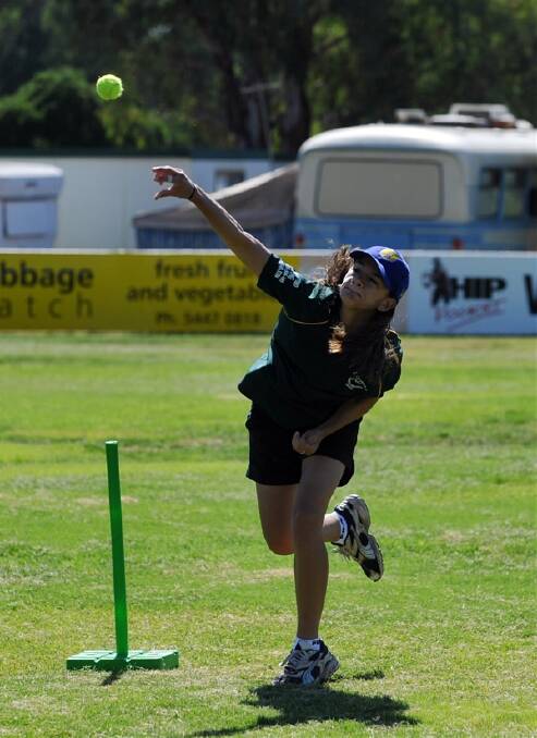 WARMING UP: Caitlin Maher-Gale bowls at Kangaroo Flat's training session in the lead-up to Bendigo Country Cricket Week.