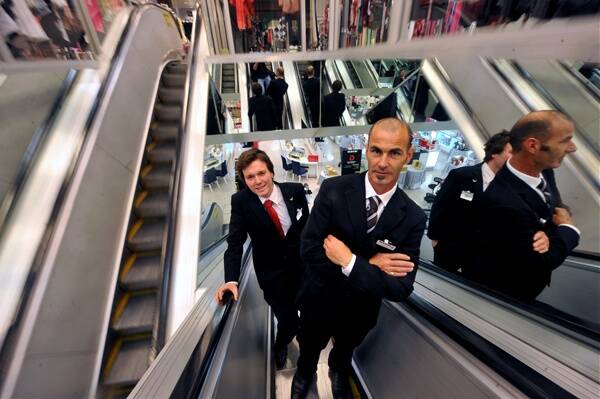 Happy BIrthday: Myer sales managers Nic Bannan and David Fear get ready for the Bendigo store’s birthday celebrations.