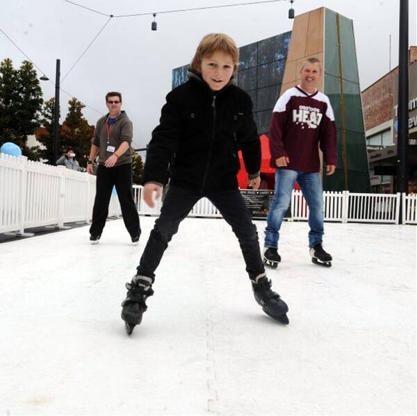 Having a go: Ten-year-old Jude Stewart tries ice skating for the first time.  Picture: Julie Hough