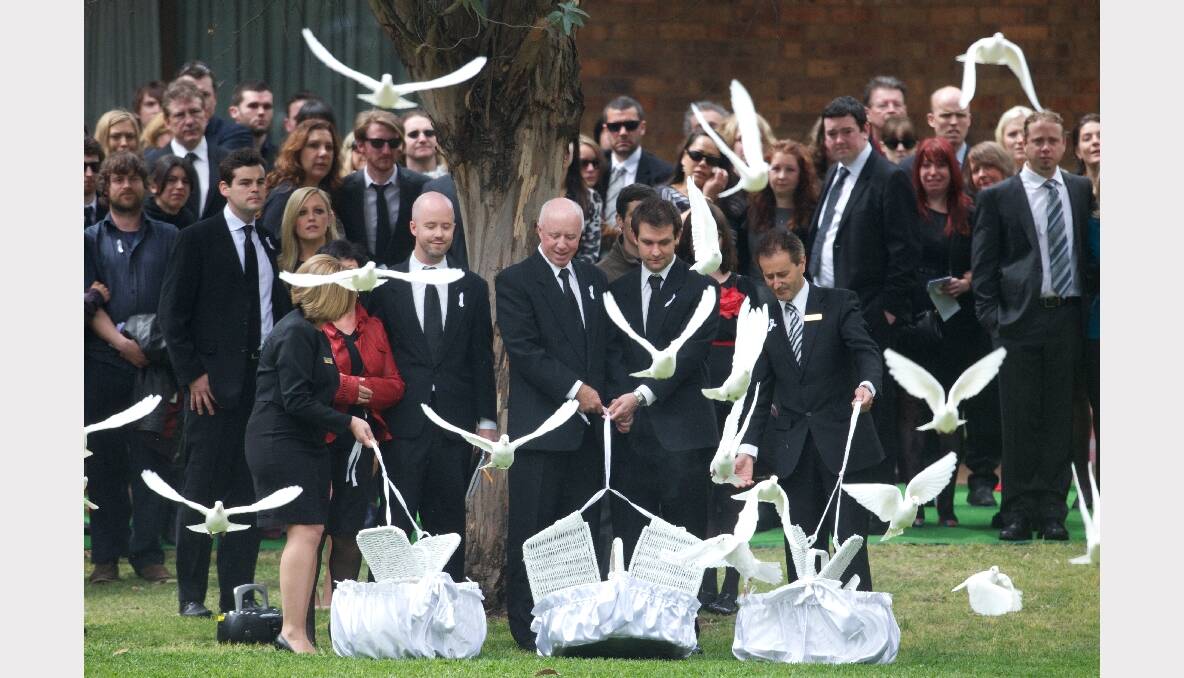 Jill Meagher's husband and parents release doves at her memorial service. Photo: JASON SOUTH