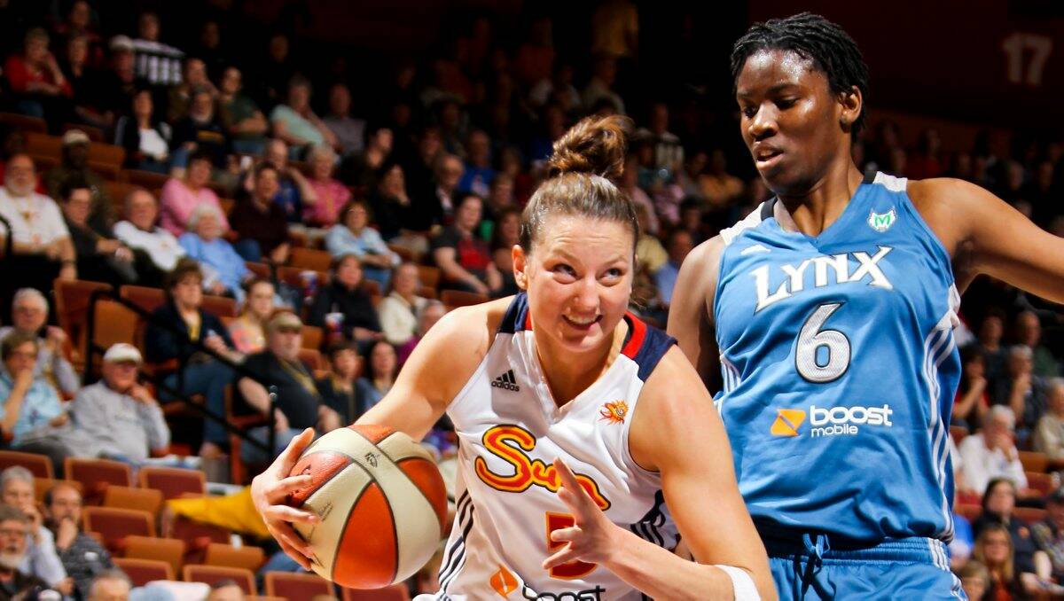 Kelsey Griffin, left, in action in the WNBA.