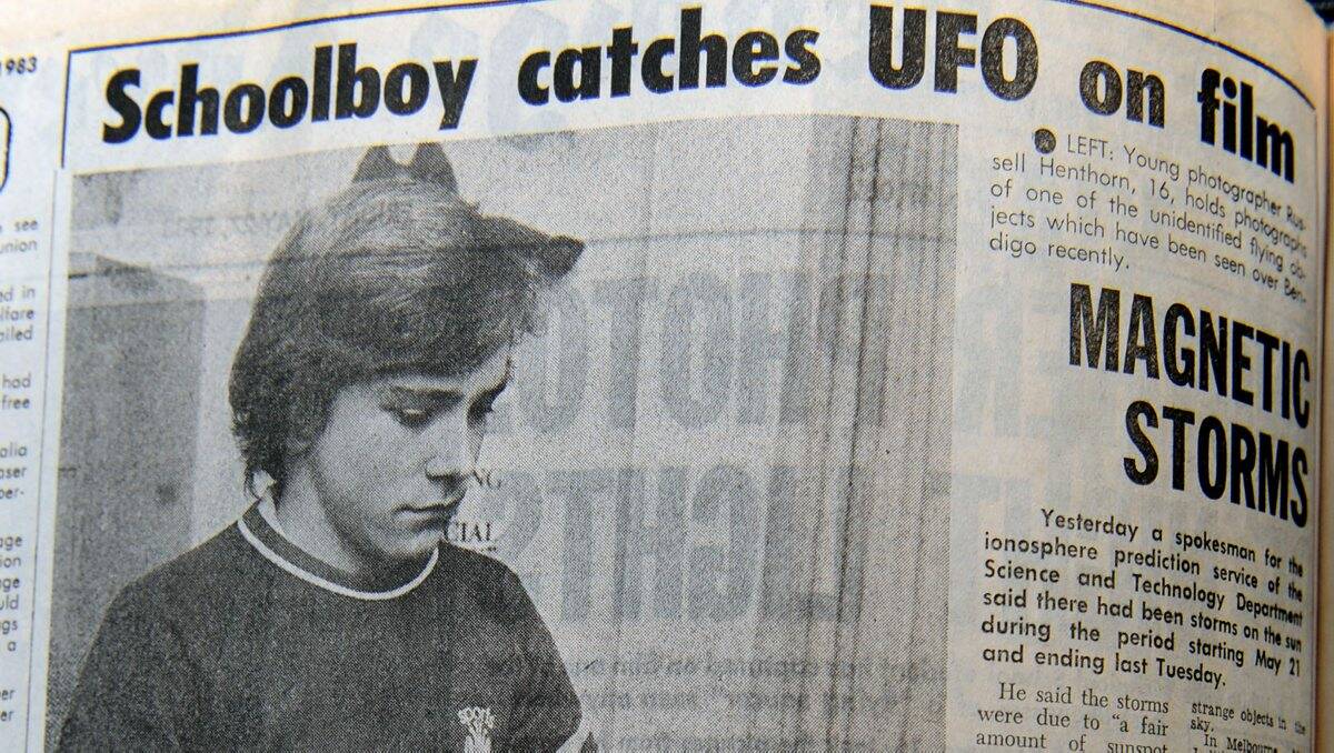 INVESTIGATION: Russell Henthorn was 16 when he appeared in the Bendigo Advertiser of May 27, 1983, with pictures of the unidentified flying objects he had taken, seen over Bendigo.