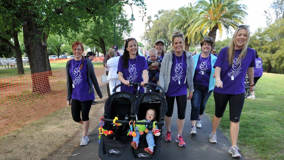 STROLLING: Participants at the Pound the Pavement for Prems walk at Lake Weeroona yesterday.Pictures: JULIE HOUGH