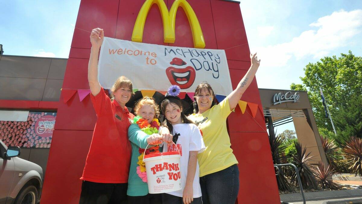 JOY: McHappy Day event manager Jan Davies, Abby Wicks, Natalie Davies-Noulton and McCafe crew member Pauline Gierisch. Picture: JODIE DONNELLAN