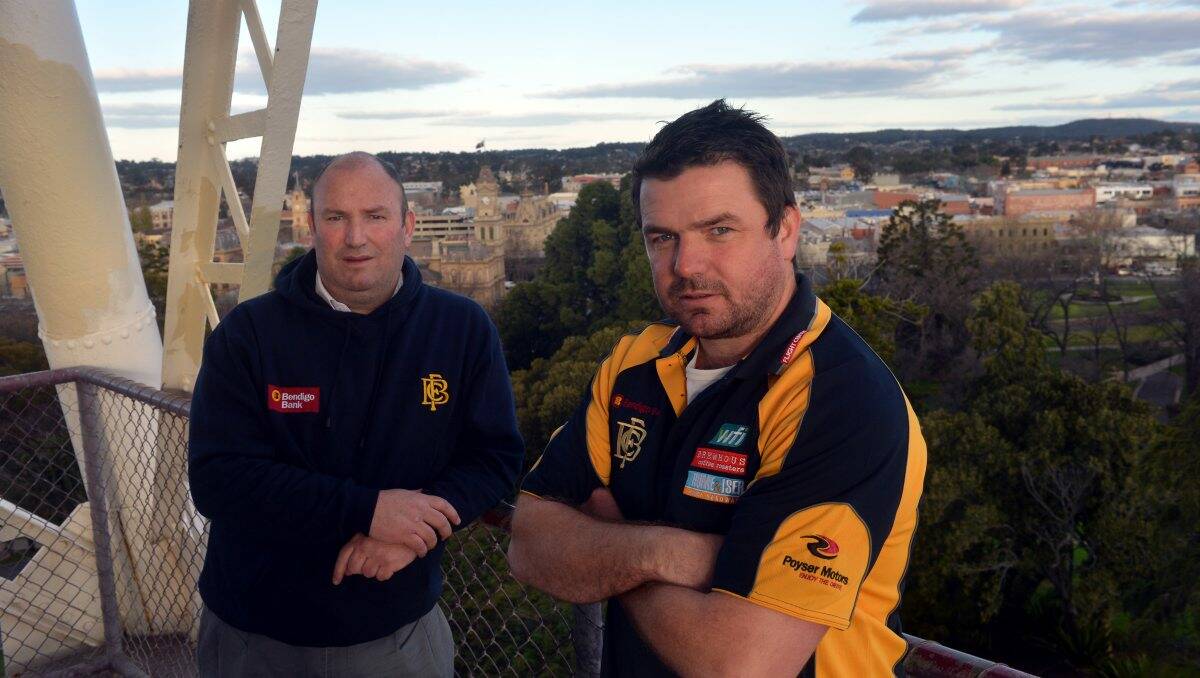 Bendigo Gold coach Aussie Jones and chairman Tim Dickson welcomed a rise in support for the club on Tuesday. Picture: Brendan McCarthy 