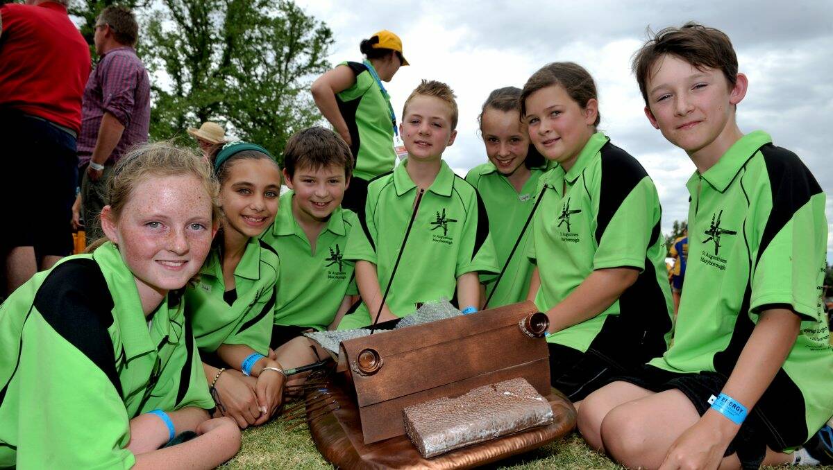 CREATIVE: The St Augustine’s Primary School team Maddelyn Redpath, Olivia Teague, Matthew Bundy, Dylan Jacobs, Hayley Leech, Marni Gafferty and Harrison Gafferty with their Innovators Challenge entry. Picture: JULIE HOUGH