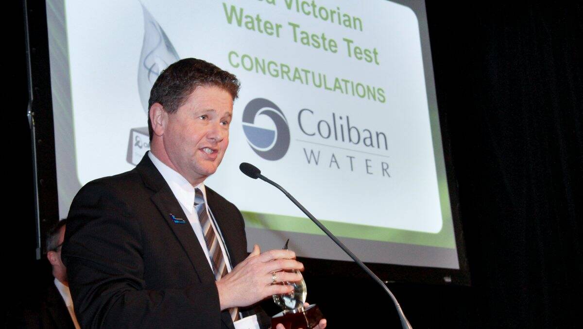 Coliban Water managing director Jeff Rigby receives the winning Orica Victorian Taste Test award. Picture: CONTRIBUTED