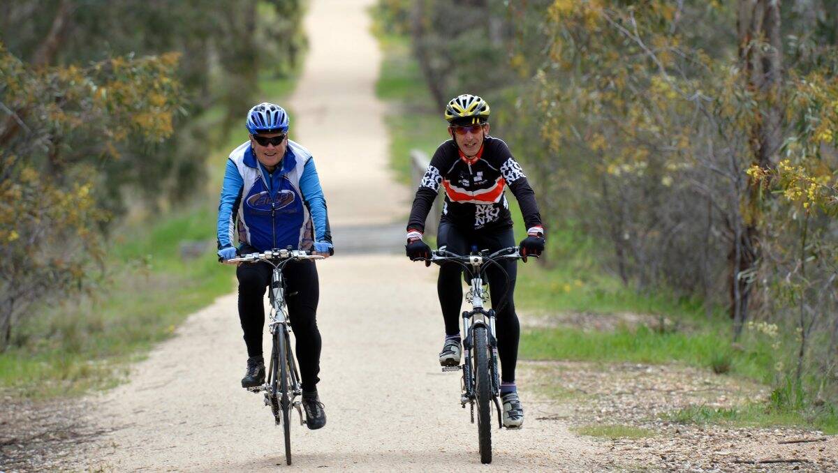 Cash call: Colin Campbell and Garry Long are calling for more investment in bike riding facilities in the Bendigo region. Picture: Brendan McCarthy 