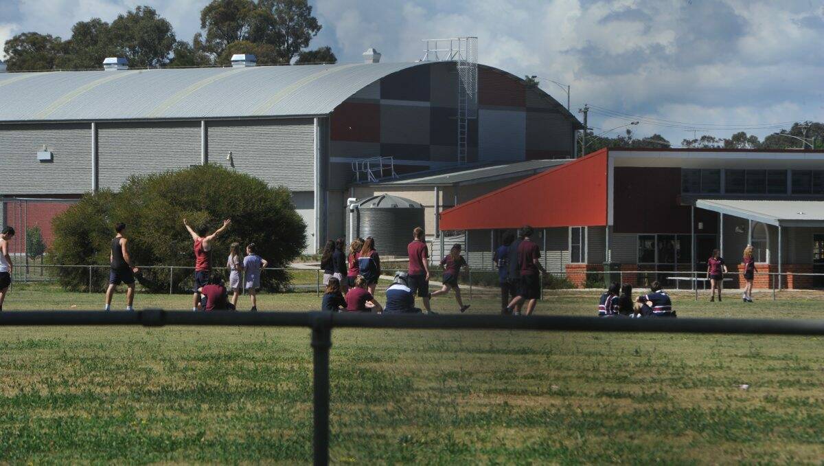 Unrest: Striking students on the grounds of Weeroona College. Picture: Brendan McCarthy
