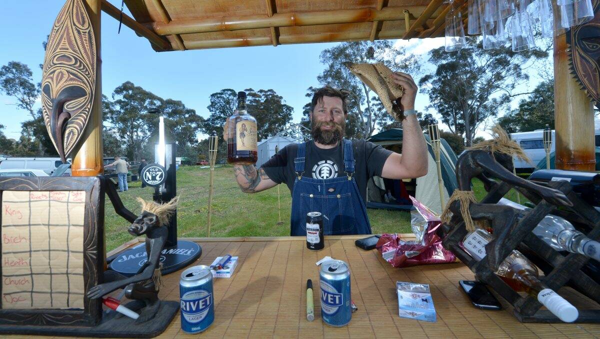 ENTHUSIASTIC: Deano Birch made the trip from Warragul and was quick to set up his homemade bar. Picture: BLAIR THOMSON