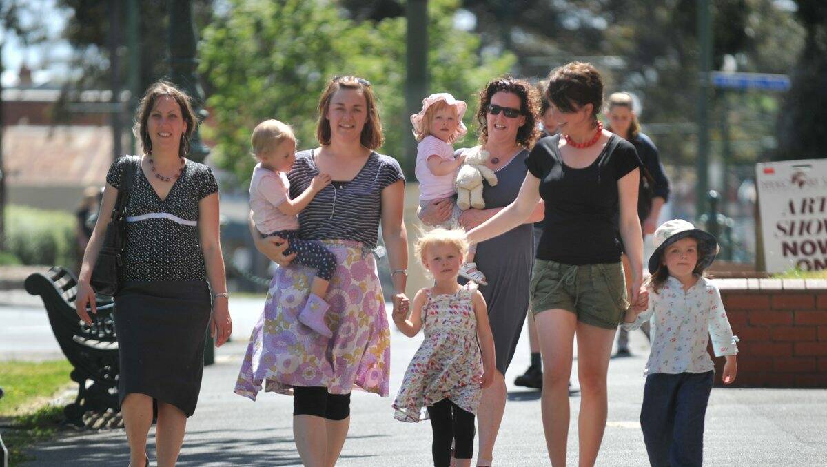 INSPIRED: Karen Corr, Renate Wlazly with daughters Veda and Stella, Bryley Drummond with daughter Audrey and Claire Flanagan-Smith with daughter Tara. Picture: JODIE DONNELLAN
