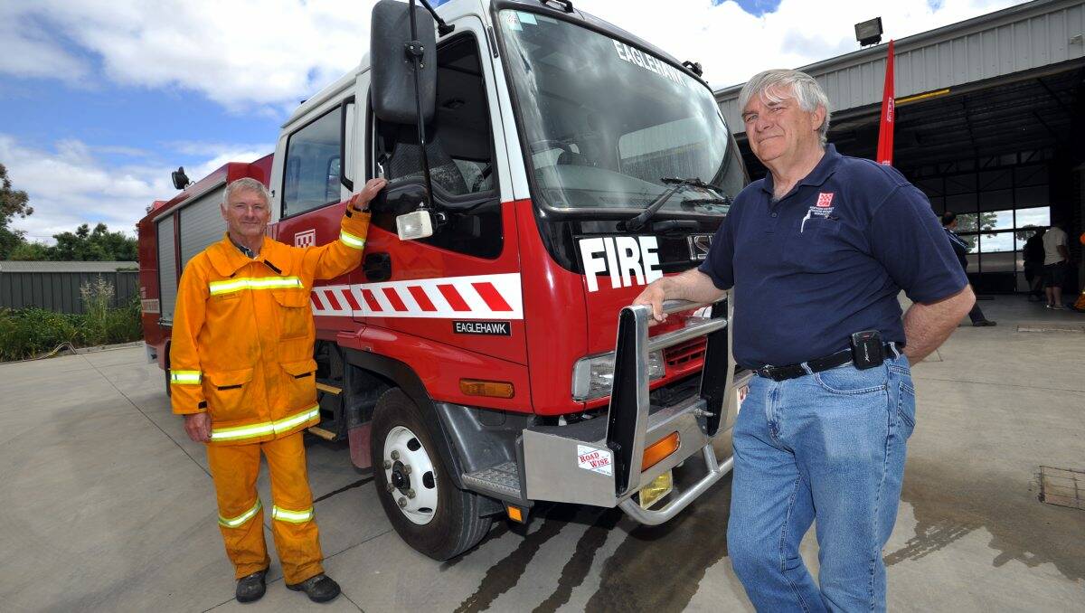 Planning: Eaglehawk captain Eric Smith with volunteer firefighter Ian Padgham.  Picture: Julie Hough