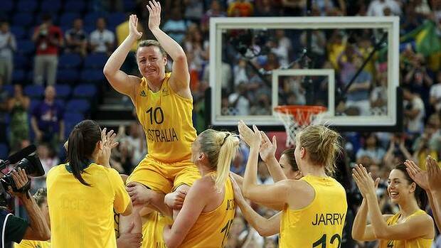 FAREWELL: Kristi Harrower is chaired by team-mates to celebrate bronze and her career. Picture: REUTERS
