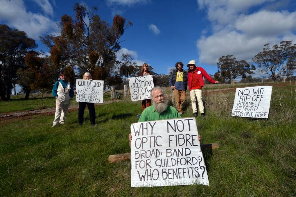 Annie Hardy, Linda Marold, Sally Hails, Michel Marold, James Duckworth and Alanna Moore are some of the Guildford residents against the NBN development. Picture: Brendan McCarthy