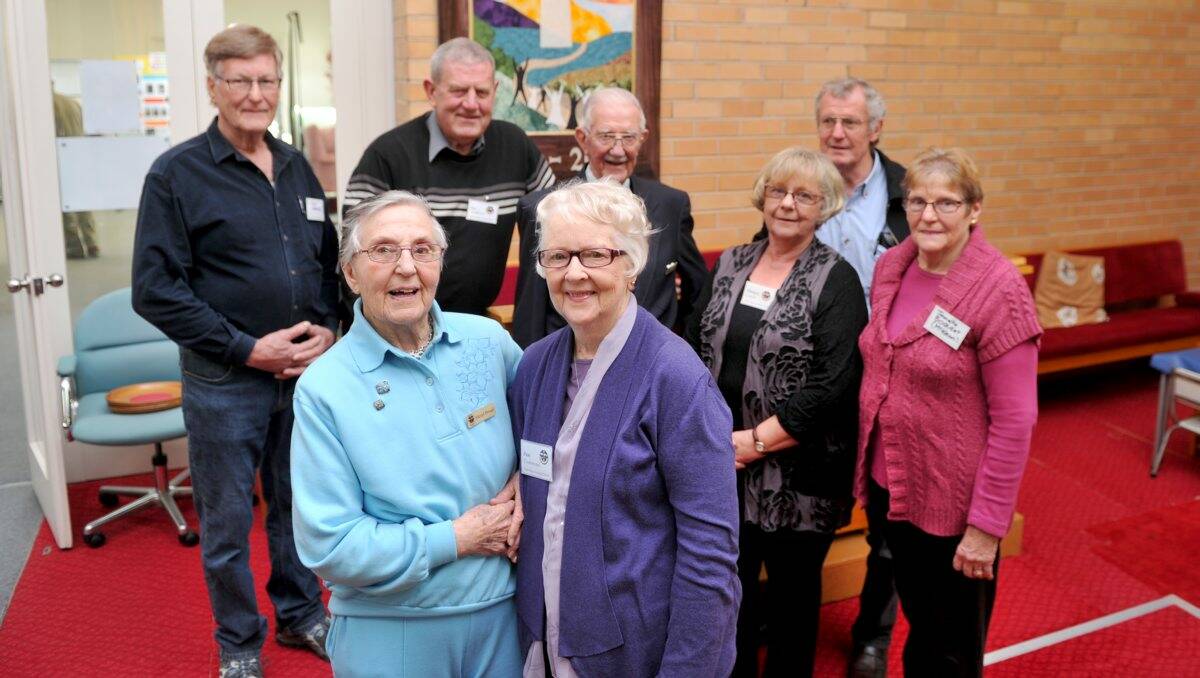 PROUD DAY: Meryl Proud and Pam Crammond, along with Alf Morris, Ian Nankervis, Ken Proud, Glenyce Lourie, Jeanettee Boquest and Reverend Chris Meneilly, were among many to celebrate the Uniting Church’s 100th birthday. 