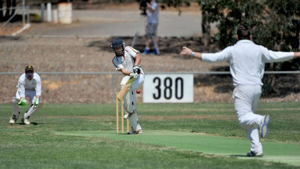 WELL PLAYED: West Bendigo captain Dion Prange plays the ball to the leg-side in his team's win against United at Ken Wust Oval in Quarry Hill. Picture: JULIE HOUGH 