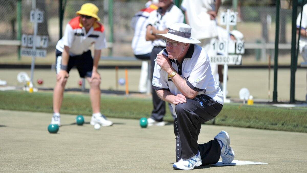 INTENSE: Castlemaine's Ray Noble watches this bowl in the team's  match at Bendigo. Picture: JULIE HOUGH 