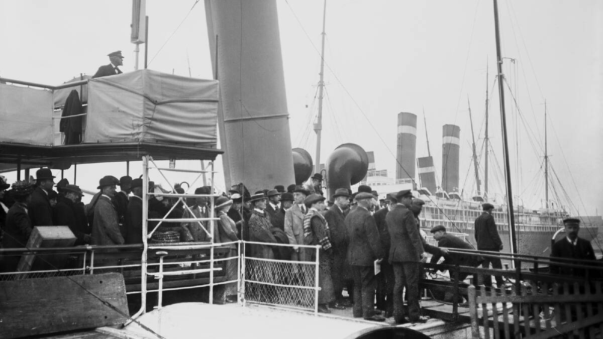167 surviving crew members of the Titanic are taken ashore from the SS Lapland on board the paddle steamer Duchess of York, before landing at Plymouth, 29th April 1912. Photo by Topical Press Agency/Hulton Archive/Getty Images