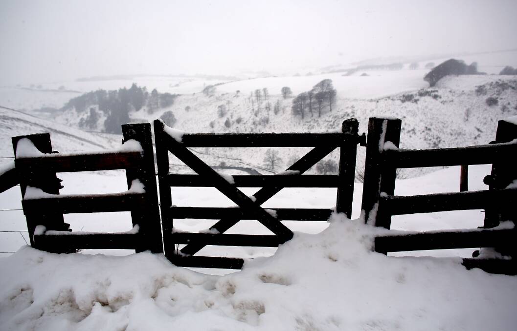 Snow covers fields near to Simonsbath in Exmoor, England. Photo by Matt Cardy/Getty Images