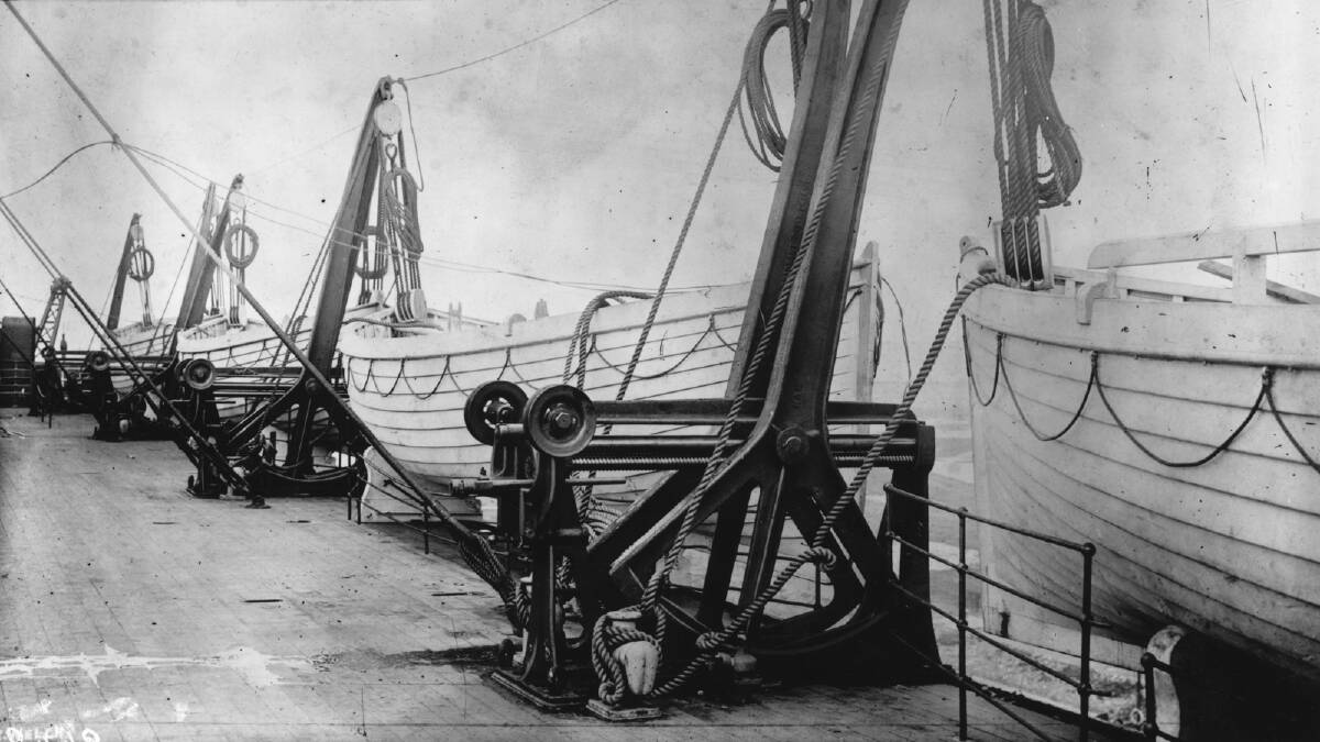 Lifeboats on board the SS Titanic. When the liner sank in the Atlantic after hitting an iceberg there were only enough lifeboats on board to hold a third of the passengers and crew. Photo by Hulton Archive/Getty Images