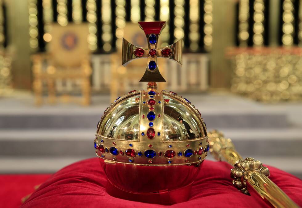 The regalia (Crown, Sceptre, Globus Cruciger and Sword of State) lie at the credence-table prior to the inauguration ceremony in Amsterdam, Netherlands. Photo by Peter Dejong - Pool/Getty Images