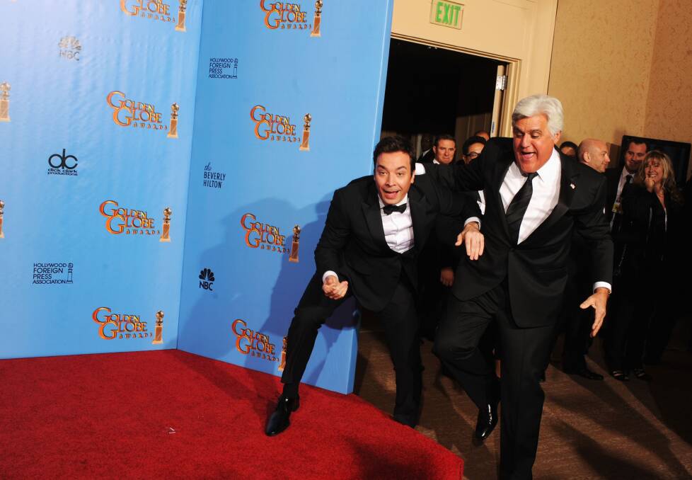 TV personalities Jay Leno (R) and Jimmy Fallon. Photo by Kevin Winter/Getty Images