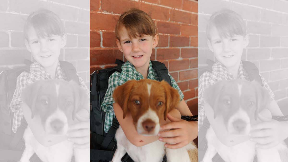 St Killians Primary School prep student Evie Wallace-Farrell was glad to see her puppy Paddy after school. Picture: Jodie Donnellan