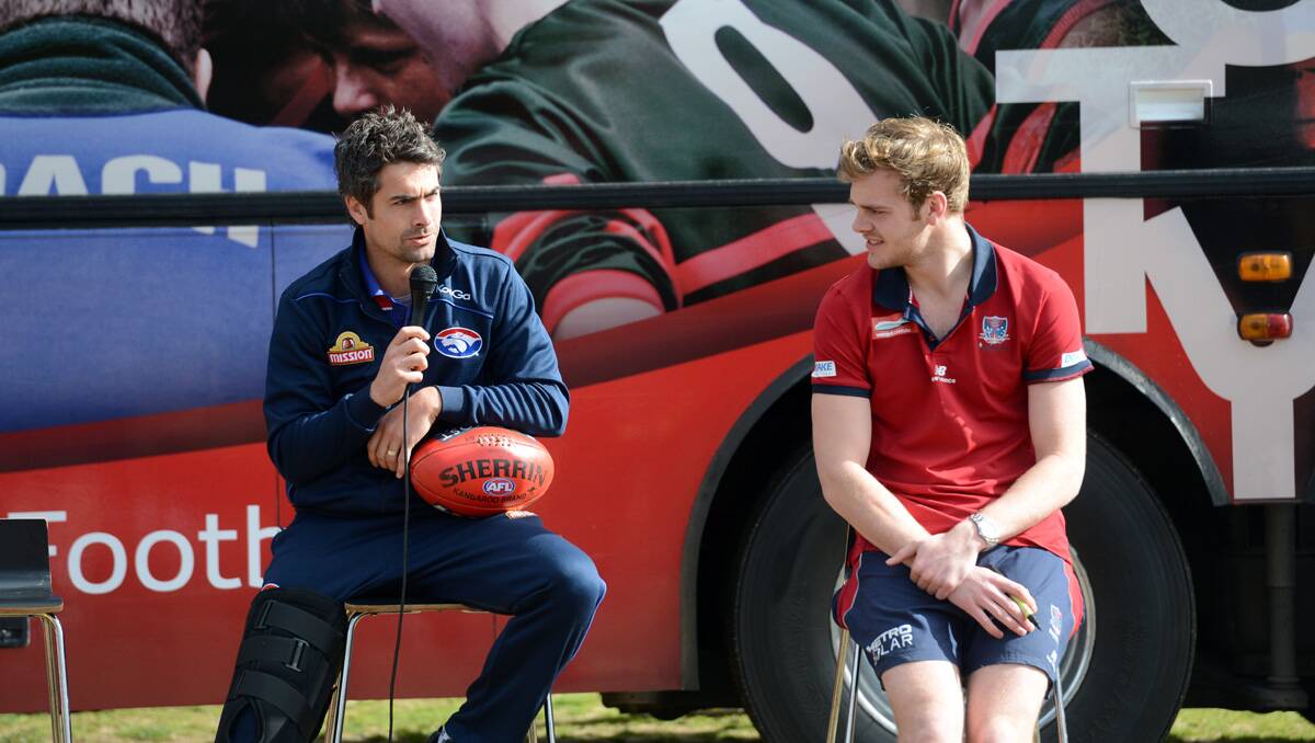 AFL Legends Footy Clinic at St Therese's Primary School. Daniel Giansiracusa and Jack Watts. Picture: Jim Aldersey