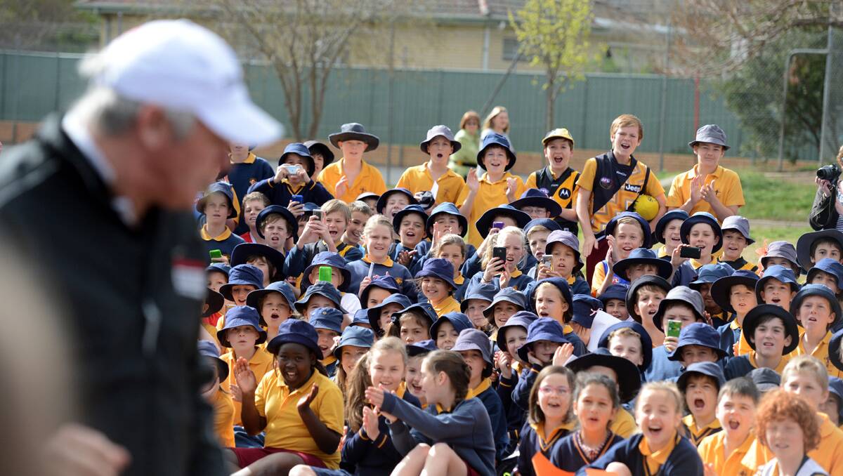 AFL Legends Footy Clinic at St Therese's Primary School. Picture: Jim Aldersey
