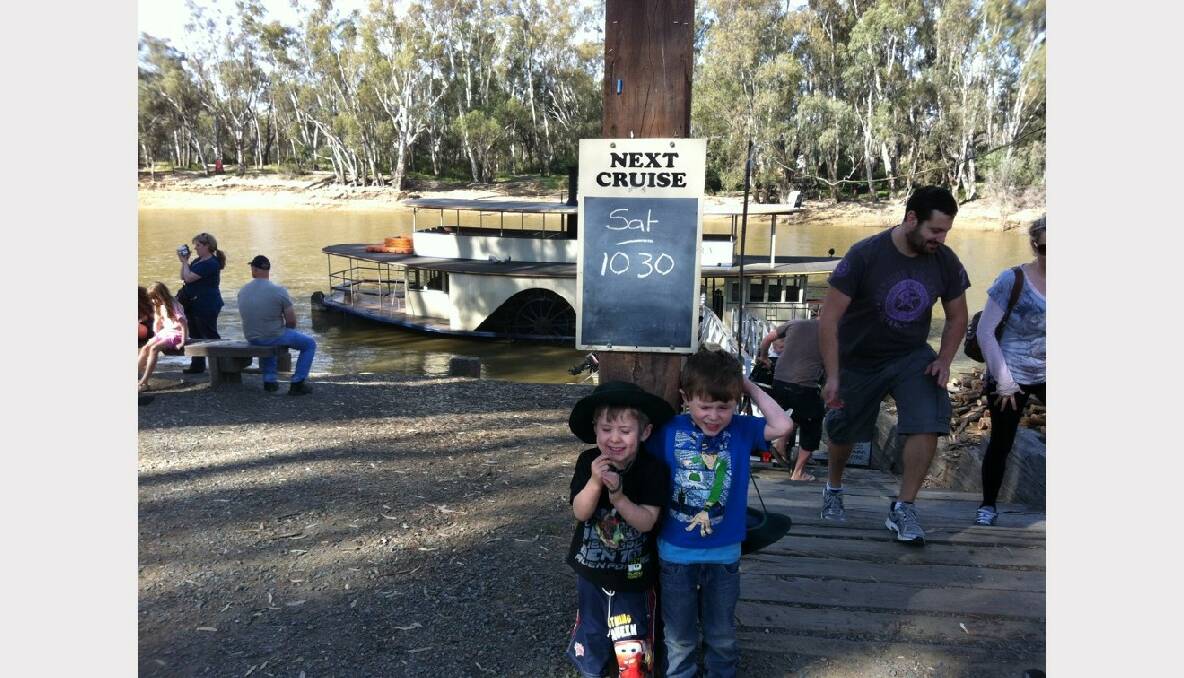 Max and Levi went on a paddle boat in Echuca. Picture: Kate Dole