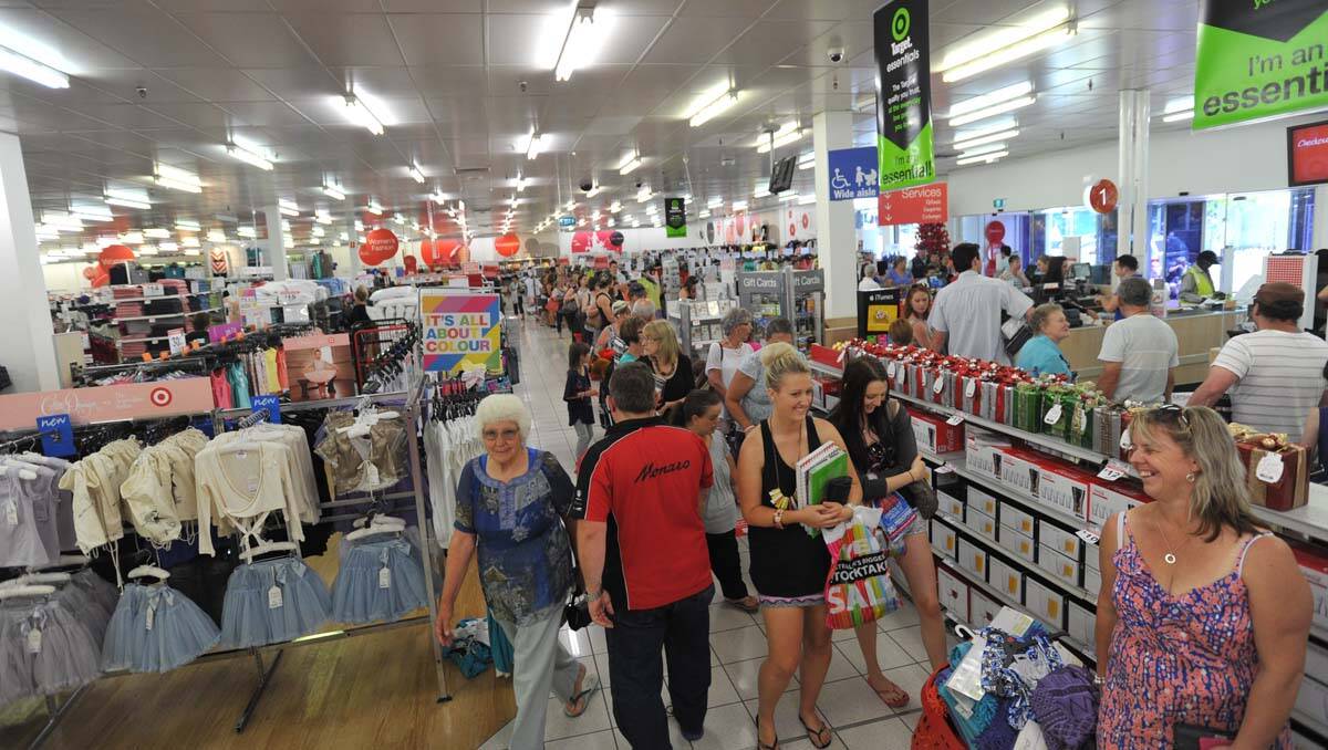 Shoppers line up for the registers in Target. Picture: Jodie Donnellan