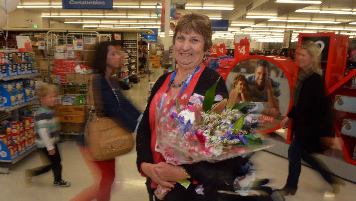 EMOTIONAL DAY: Margaret Beatson finished up at Kmart this week after 30 years. Picture: BRENDAN McCARTHY