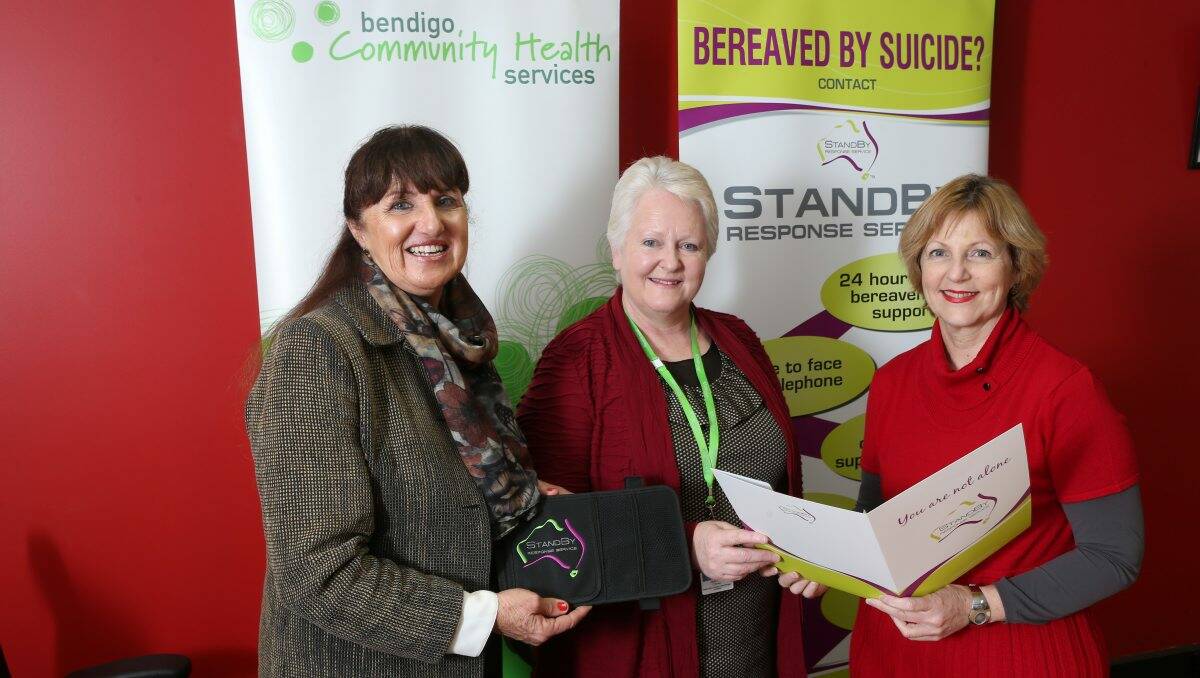 National StandBy coordinator Jill Fisher, Bendigo StandBy coordinator Jeanette O'Brien and Bendigo Community Health Services CEO Kim Sykes. Picture: Peter Weaving