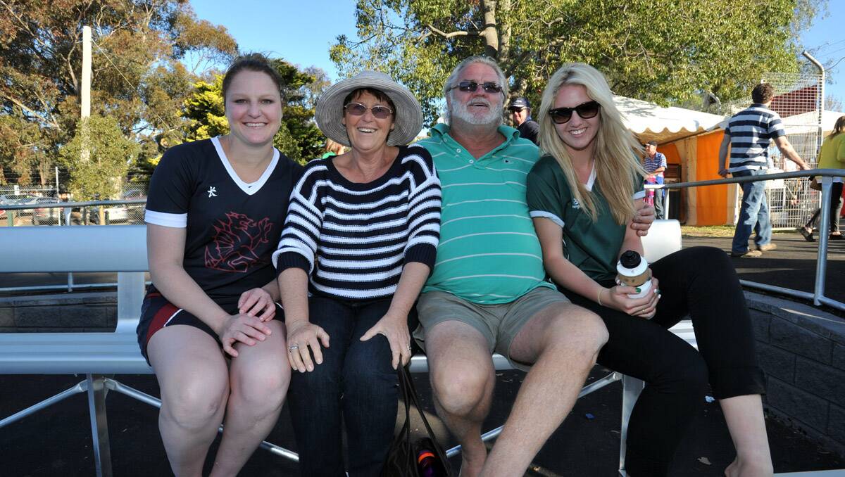 BFNL grand final. Jim and Lorraine Finnigan travelled from WA to watch their daughter Jasmine (left) and grand-daughter Chloe (right) play in the netball grand finals. Picture: Julie Hough