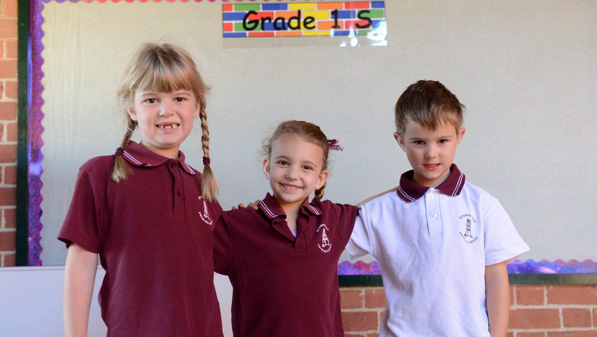 Quarry Hill Primary School students Alicia Ludeman, Ava Rathbone and Tom Griffiths. Picture: Jim Aldersey