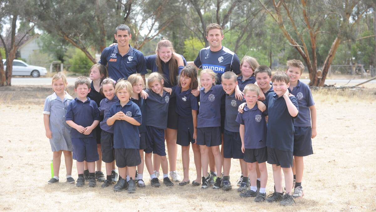 Carlton players visit Raywood Primary School. Picture: Jodie Donnellan