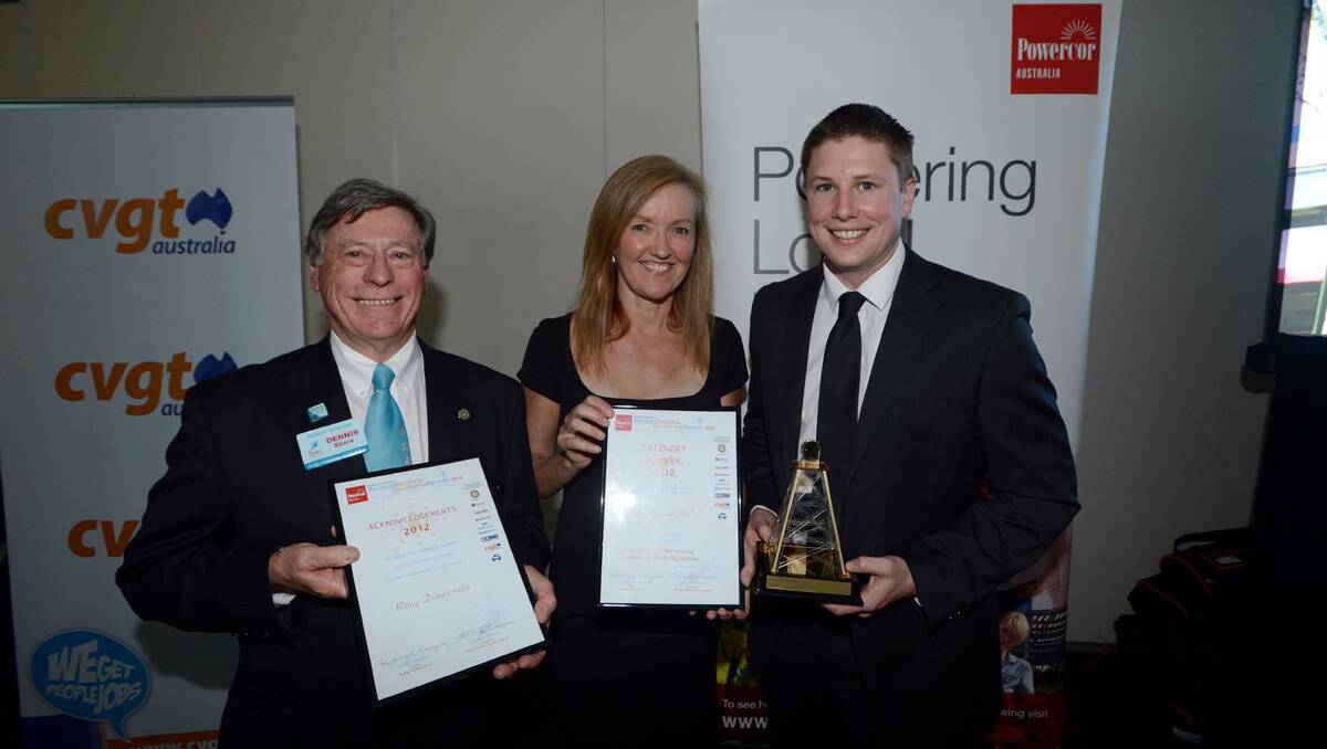 Dennis Shore, President of the Bendigo Regional YMCA Jenni Jenkins and CEO Michael Bailey.  The YMCA won the Not for profit/ community service organisation category. Picture: Jim Aldersey
