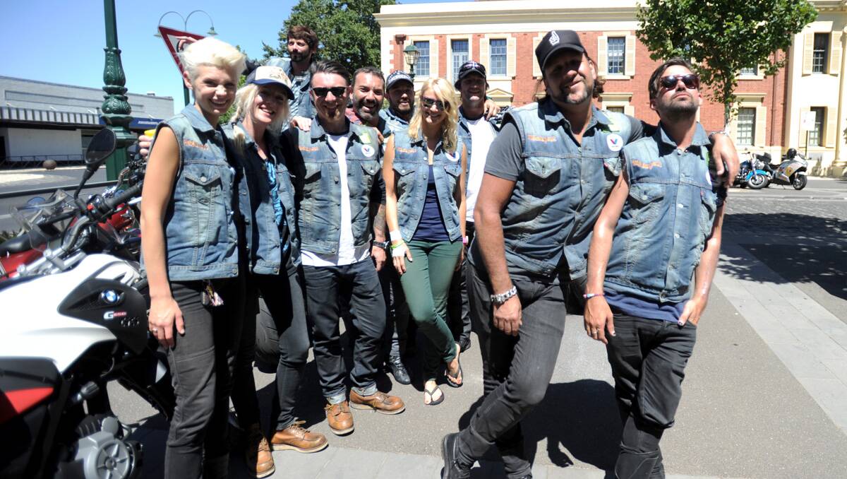 Big Day Out CEO Adam Zammit and Grinspoon's Phil Jamieson (front) with other celebrities including MTV's Kate Peck, musician Paul Mac, Bluejuice's Jake Stone, Silverchair's Chris Joannou and Parramatta Eels Nathan Hindmarsh at Bendigo's headspace. Picture: Jodie Donnellan 