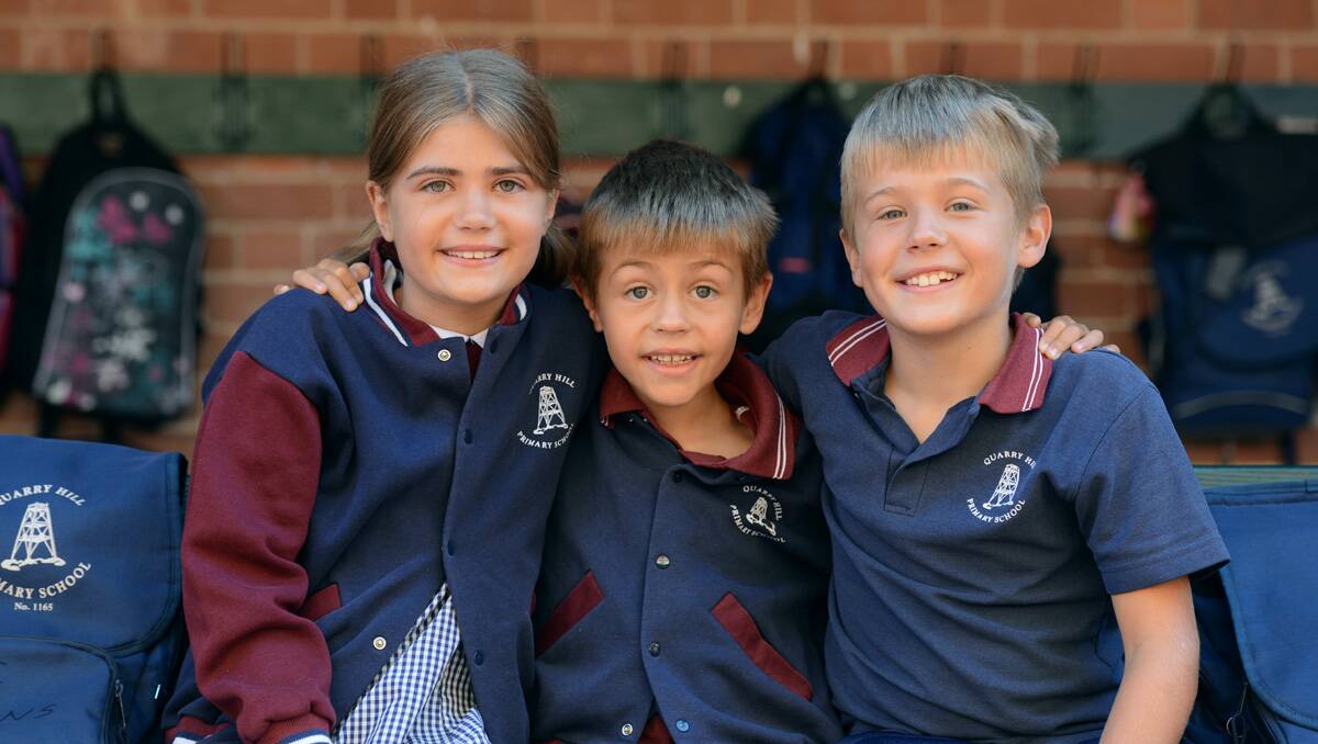 Quarry Hill Primary School students Ildi, Jeremy and Aidan Clemens. Picture: Jim Aldersey 