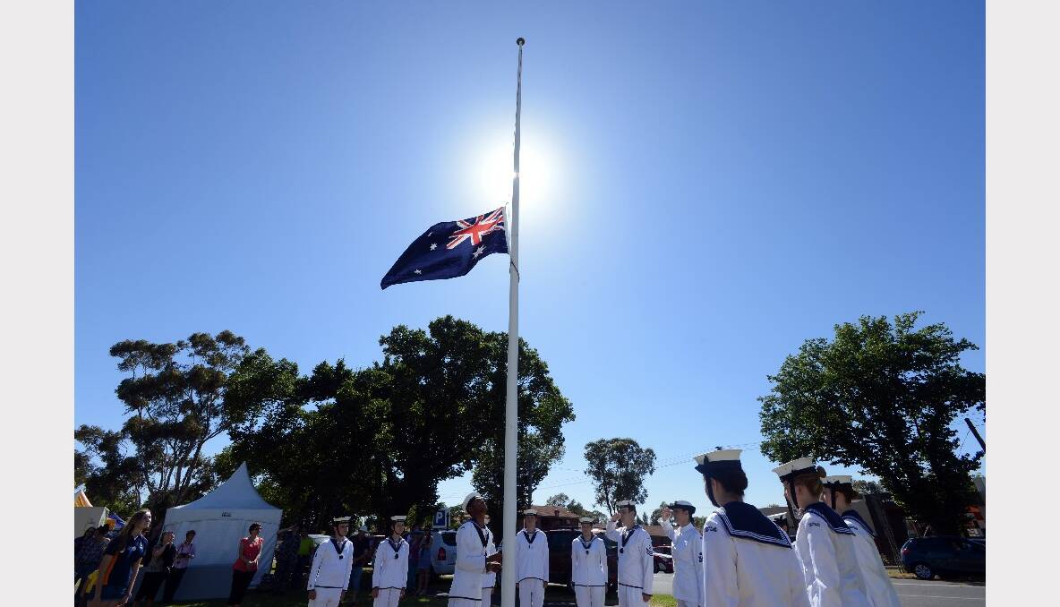 Australia Day celebrations at Lake Weeroona. Australian Navel cadets raise the flag. Picture: Jim Aldersey