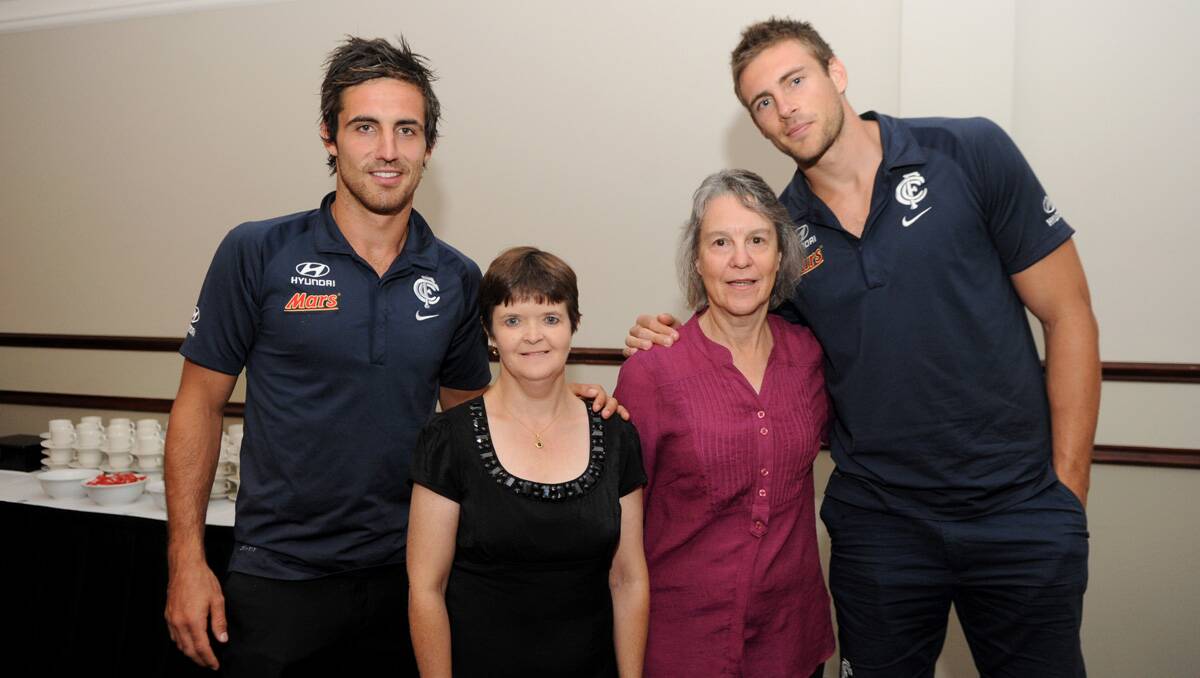 Carlton Dinner with the Stars at the All Seasons Resort. Kane Lucas and Shaun Hampson with Gael Cumming and Heather Cocks. Picture: Jodie Donnellan