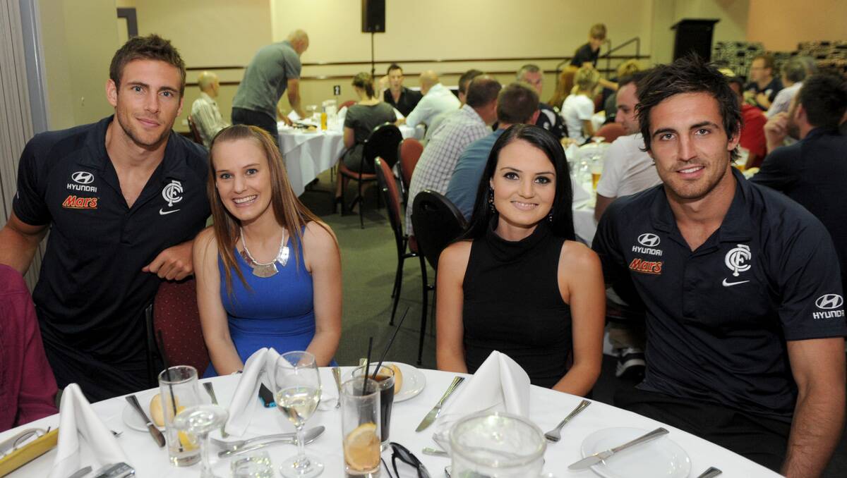 Carlton Dinner with the Stars at the All Seasons Resort. Shaun Hampson and Kane Lucas with Marion Kelly and Rowena Anderson. Picture: Jodie Donnellan