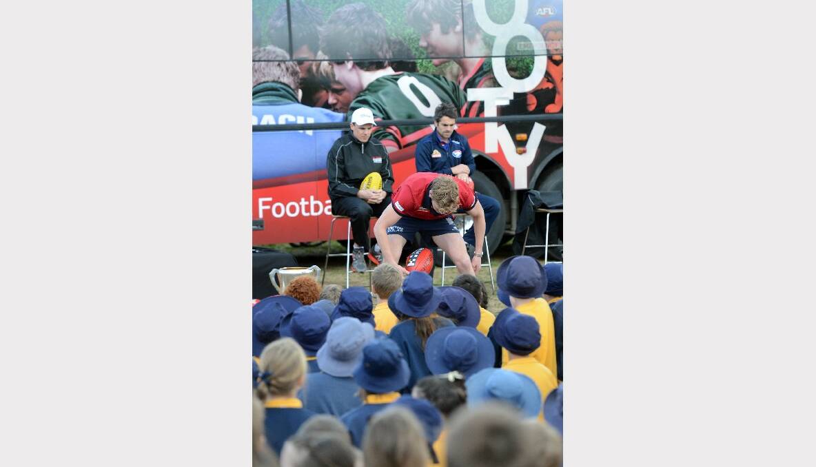 AFL Legends Footy Clinic at St Therese's Primary School. Picture: Jim Aldersey