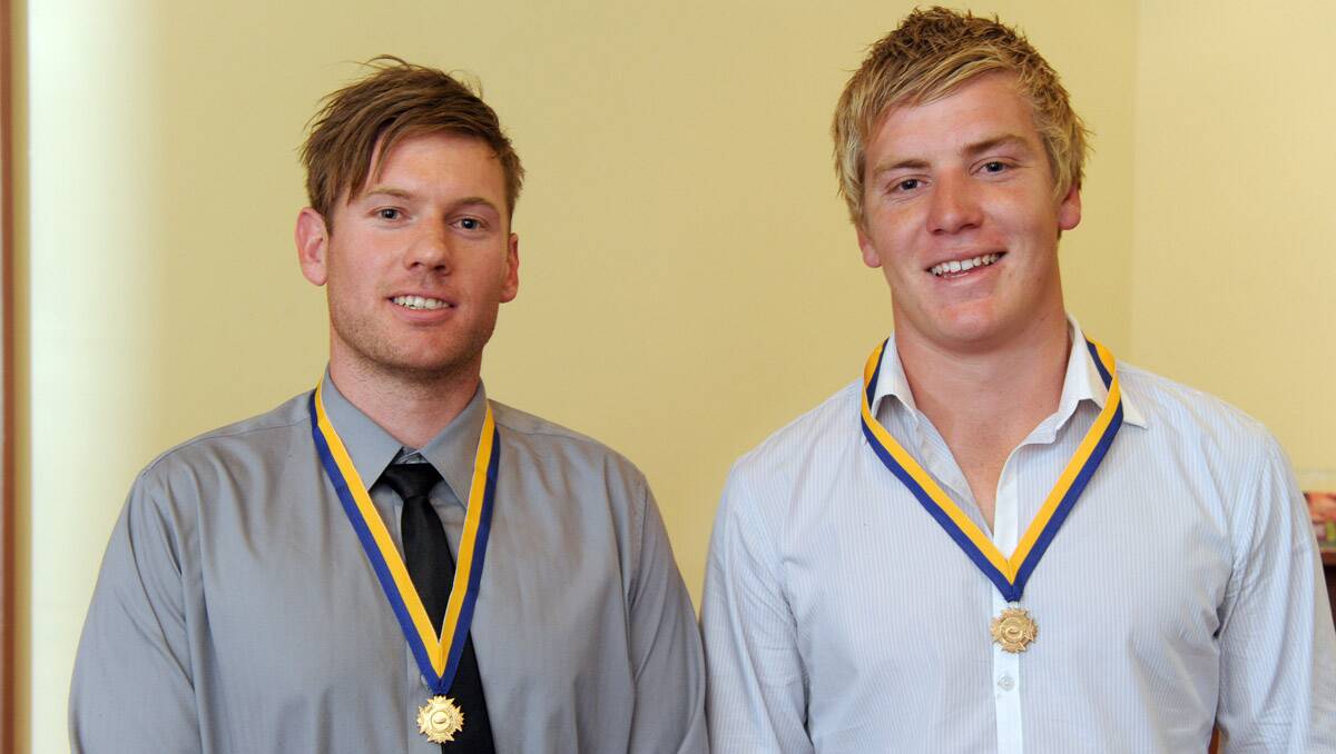 BFNL best and fairest awards 2012. Joint Alan McDonald Medal winners Dale Cameron and Jamie Garner. Picture: Peter Weaving