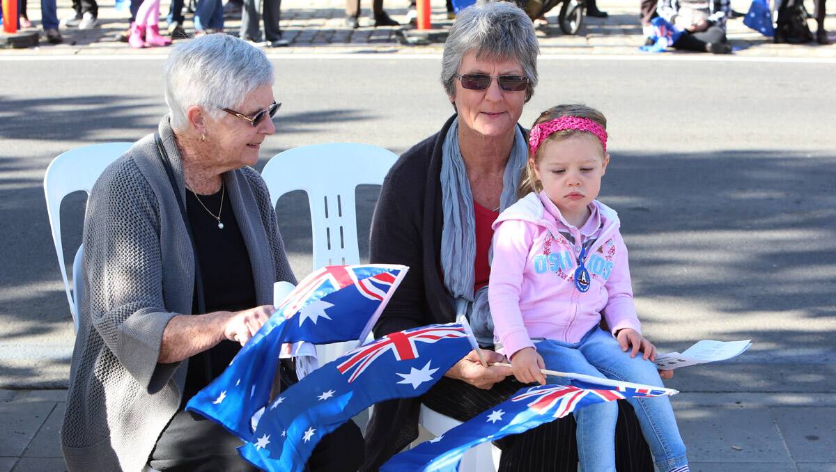 Commemorative Service in Pall Mall. Clare Bird, Denise Watt and Kyah Ducat. Picture: Peter Weaving