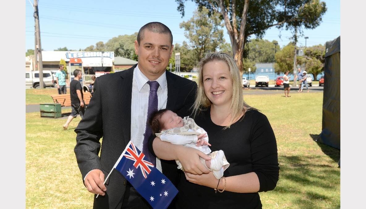 Australia Day celebrations at Lake Weeroona. New citizen Igor with baby Oliver and wife Leanne Scholtz. Picture: Jim Aldersey