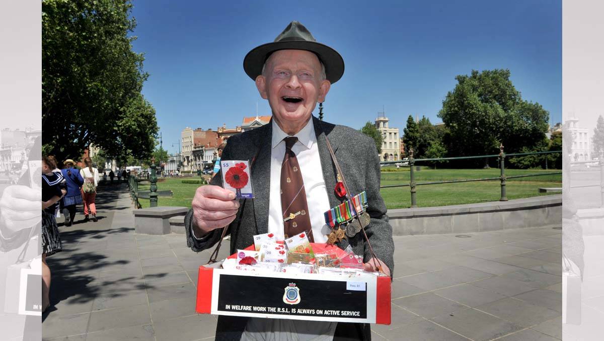 Remembrance Day. Norm Smart sells poppies. Picture: Julie Hough
