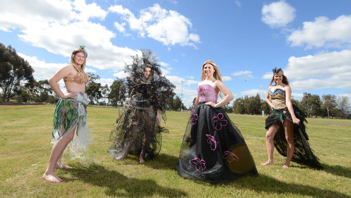 Sam Niven in her Maree Campbell dress "Corker Harvest", Bec Arnold in the Ann Esparon "Entrapment", Rhiana Micheel in the Grace Gilligham dress "Elegant Flower" and Jaimee Lee Tobin in the Gabby O’Connor dress "Once Upon a Time". Picture: Jim Aldersey